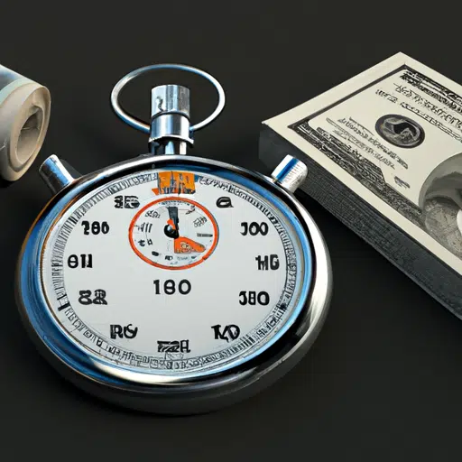 שעון עצר וערימה של מזומנים, המסמלים את השוואת הזמן והעלות